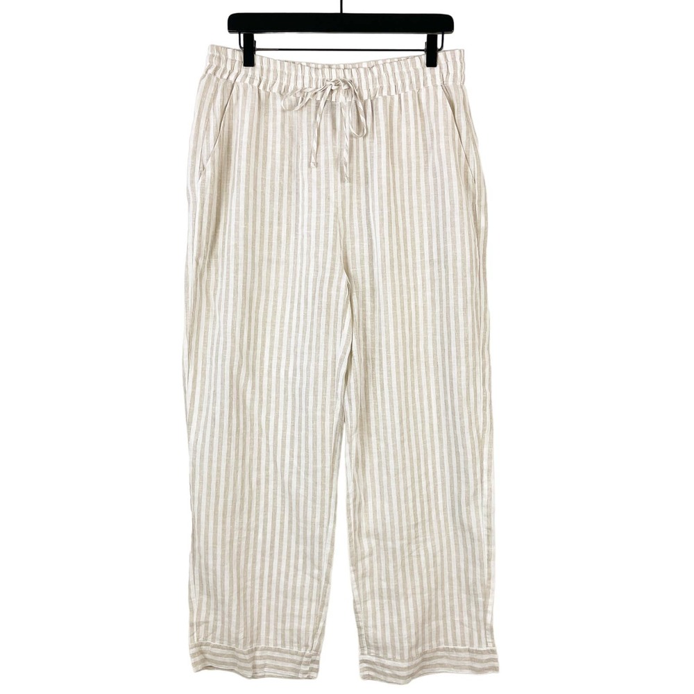 Holebrook Sweden (L) Linen Cotton High Rise Wide Leg Pants Beige Cream